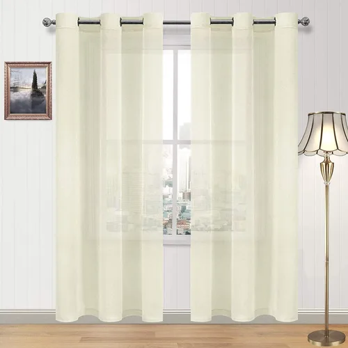 Miniatura 156 de DWCN Cortinas traslúcidas color verde frijol para sala de estar y dormitorio - Cortinas voile con aspecto de lino sintético con ojales en la parte