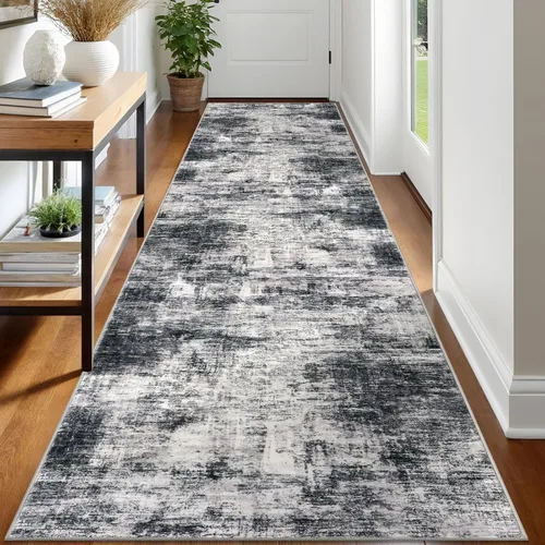 Miniatura 202 de IOHOUZE Alfombra pequeña abstracta de 2 x 3 pies, alfombra de entrada lavable para entrada interior, alfombras con respaldo de goma, alfombra gris