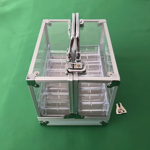 Miniatura 2 de Yuanhe - Portador de bloqueo de fichas de póquer acrílico transparente de 600 chips, incluye 6 estantes de fichas