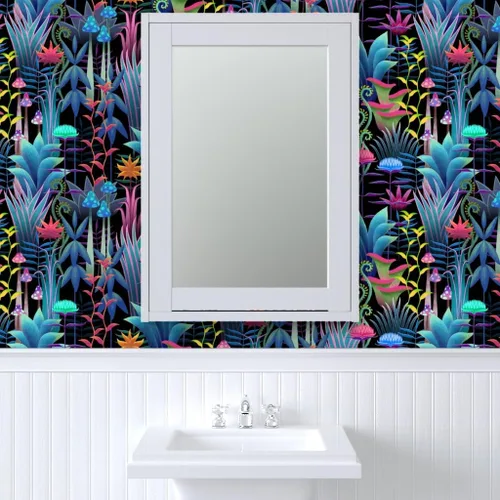 Miniatura 9 de Muestro de papel tapiz extraíble - Bioluminiscente Selva Floral Árboles Fantástico Helecho Papel pintado personalizado pre-pegado por Spoonflower