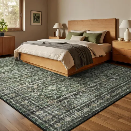 Miniatura 2 de Alfombra Lofus de 8 x 10 pulgadas para sala de estar, alfombras grandes lavables verdes con respaldo antideslizante, alfombras suaves boho
