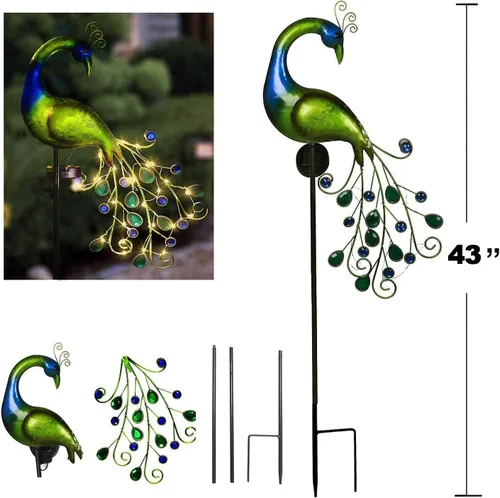 Miniatura 6 de Luces solares de jardín de metal con decoración de pavo real impermeable, poste solar con pavo real decorativo para decoración de patio al aire