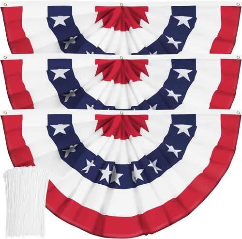 Bandera de abanico plisada de Estados Unidos, bandera patriótica en forma de medio abanico con cabecera de lona y ojales de latón para decoración de