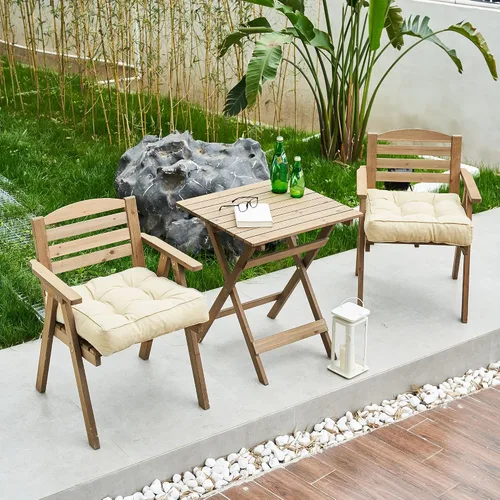Miniatura 2 de ARTPLAN Cojín de asiento para exteriores, cojín cuadrado grueso para silla de mimbre de patio con lazo, juego de 2, 19 x 19 x 5 pulgadas, beige