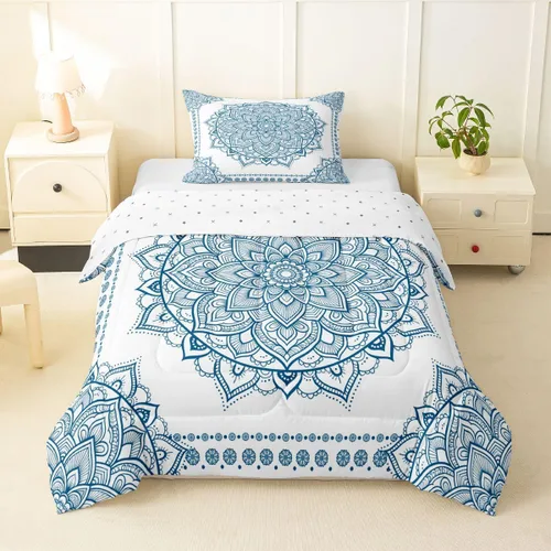 Miniatura 11 de Erosebridal Chic - Juego de edredón de flores tamaño Queen, juego de ropa de cama estética con mandala, juego de edredón gris turquesa, juego