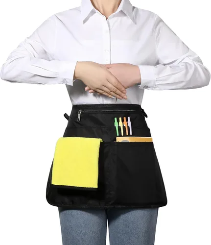 Miniatura 2 de Delantal de servidor impermeable para mujeres con 6 bolsillos, delantal de camarera fácil de poner y quitar, delantal de trabajo para cantinero
