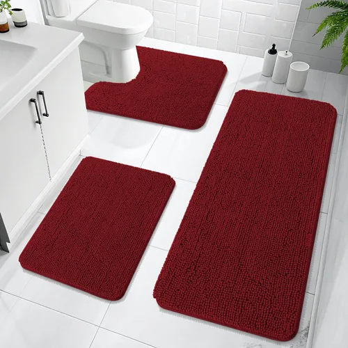 Miniatura 11 de OLANLY Juego de Alfombras de Baño de 3 Piezas, Tapetes de Baño de Chenilla Suave y Absorbente y Alfombra de Contorno en Forma de U para Inodoro