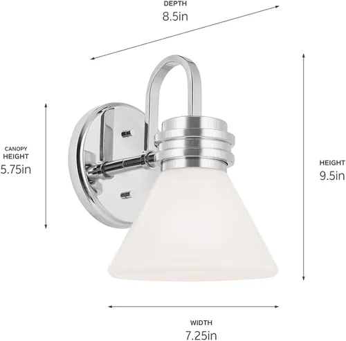 Miniatura 3 de Kichler Farum 55153CH - Aplique de pared de 1 luz de 7.25 pulgadas con cristal ópalo en cromo, para chimenea, cocina, dormitorio, pasillo o tocador