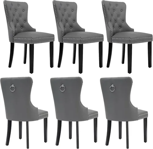 Miniatura 25 de adochr Juego de 2 sillas de comedor de terciopelo, sillas de comedor tapizadas acolchadas con anillo de tracción y patas de acero inoxidable, beige