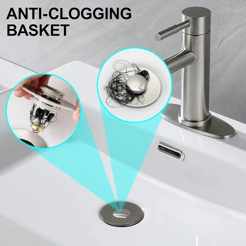Miniatura 4 de Tapón Universal para Lavabo de Baño - Filtro de Drenaje de Lavabo con Rebote, Tapón de Drenaje Emergente de Níquel Cepillado, Tapón de Fregadero