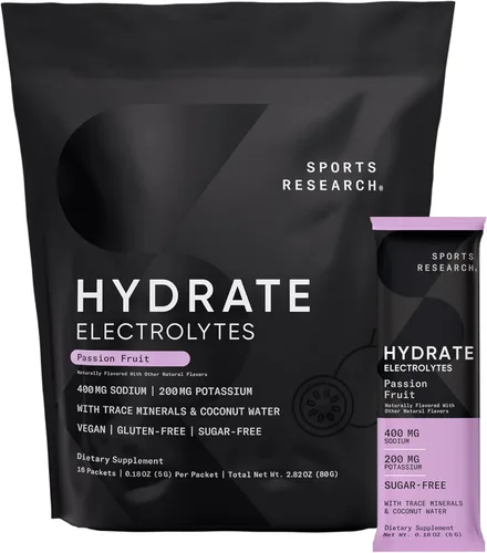 Miniatura 14 de Sports Research® Hydrate Polvo de Electrolitos - Sin Azúcar y con Sabor Natural con Vitaminas, Minerales y Agua de Coco - Apoya la Hidratación