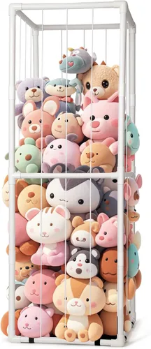 Almacenamiento de Zoológico de Animales de Peluche - Organizador Alto de Juguetes de Material PVC con Cordones Elásticos y Estante, Casa de Juegos