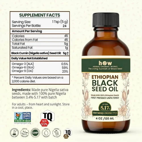 Miniatura 3 de Herbal Organic Works Aceite de semilla negra etíope de 4 onzas – Nigella Sativa prensado en frío Aceite de semilla de comino negro 100% puro sin