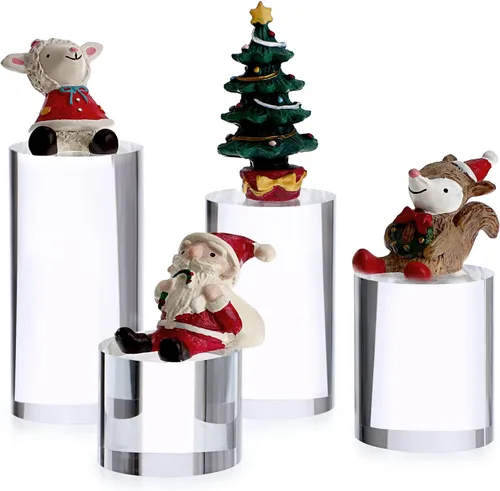 Hipiwe Paquete de 4 elevadores de exhibición de acrílico, soporte de exhibición de figuras cilíndricas transparentes, organizador de perfumes de