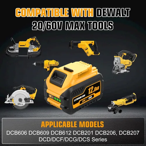 Miniatura 5 de Paquete de 2 baterías de alta capacidad de 12000 mAh y cargador DCB105 de repuesto para batería de iones de litio Dewalt 20V/60V MAX compatible