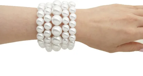Miniatura 2 de BA UNIQUE FASHION Conjunto de 5 pulseras elásticas de perlas simuladas para mujer