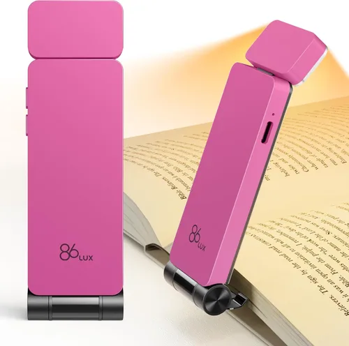 86lux Luz para Libros, Luces de Lectura Recargables para Libros en la Cama, Lámpara LED Ultraligera con Clip tipo Marcapáginas con 3 Colores Ámbar y