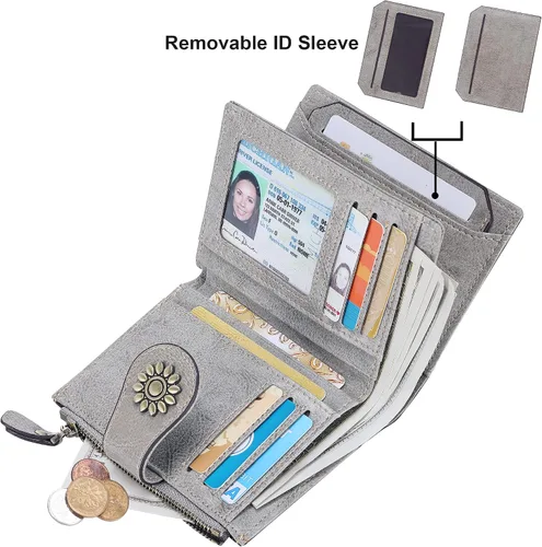 Miniatura 2 de Lavemi Cartera de cuero para mujer, pequeña, compacta, con bloqueo RFID, con bolsillo con cremallera