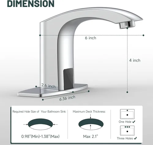 Miniatura 2 de Llave del agua del cuarto de baño, automática de Greenspring. único diseñador de llave mezcladora de monomando para fregadero con acabado en cromo