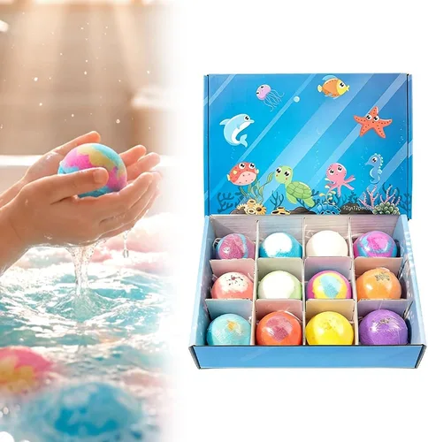 Ocean Toy - Bombas de baño con mangas de bola de sal de baño, paquete de 12 bombas de baño mejoradas, colección de bombas de baño de burbujas Azul