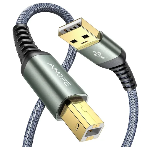 AINOPE Cable de impresora, cable de impresora USB 2.0 trenzado de nailon a computadora, tipo A/gris/6.6 pies