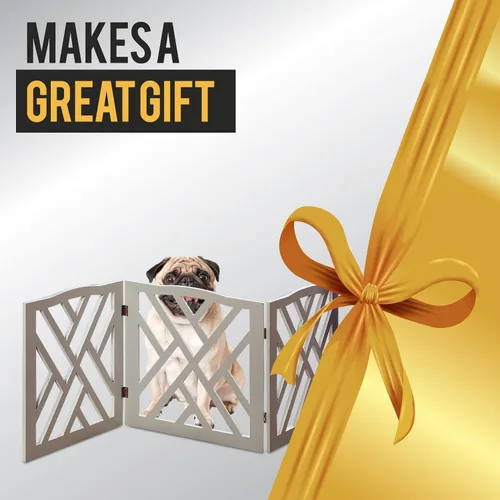 Miniatura 8 de Puerta independiente para perros expandible con valla decorativa de madera para perros pequeños a medianos, barrera para escaleras, puertas