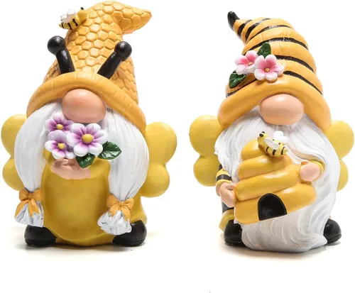 Hodao Decoraciones de gnomos de jardín de primavera, gnomos de abeja de miel, decoración del Día Mundial de las Abejas, Regalos - Figura de enano
