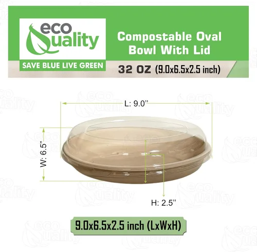 Miniatura 3 de Cuencos de burrito ovalados desechables de fibra compostable de 32 onzas con tapas de cúpula, resistentes, ecológicos, bagazo natural sin blanquear