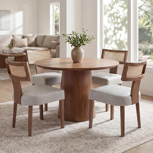Miniatura 19 de VESCASA Juego de 2 sillas de comedor modernas de mediados de siglo, sillas de comedor tapizadas de lino con respaldo curvado ergonómico, patas