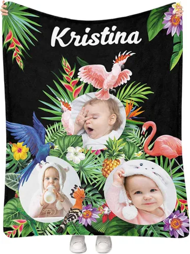 Manta de bebé personalizada para niñas con nombre, manta personalizada con fotos personalizadas, con patrón de flamenco, manta de envoltura para