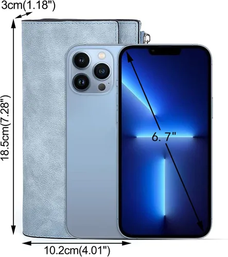 Miniatura 13 de UTO Cartera de pulsera para mujer desmontable para chequera, tarjeta, billetes, teléfono, organizador grande, 1085 azul, Grande, Moderno