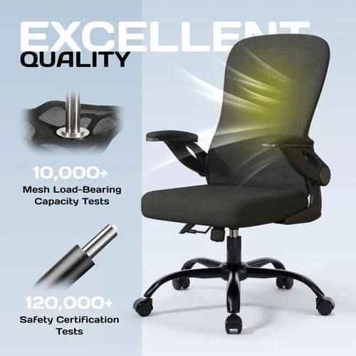 Miniatura 8 de Silla de oficina ergonómica, 300 libras, silla de computadora de malla resistente con soporte lumbar ajustable, brazos abatibles de 90° que ahorran