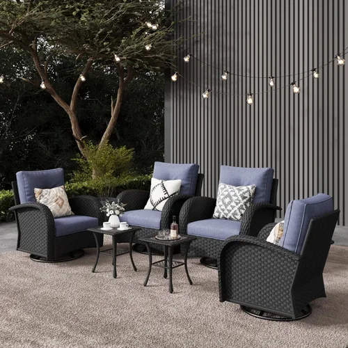 Miniatura 35 de LayinSun - Juego de 10 piezas de muebles seccionales de patio para el aire libre con mesa para fogata, juegos de sillas giratorias reclinables