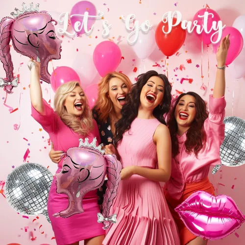 Miniatura 5 de 2 globos de papel de aluminio de princesa rosa, arco de cabeza de niña, globos de corona de muñeca para decoración de fiesta temática de princesa