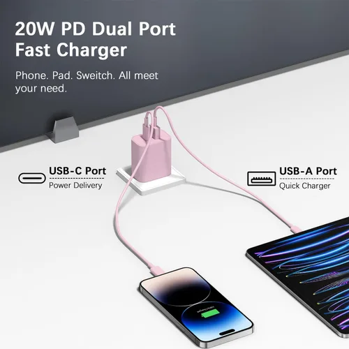 Miniatura 2 de Bloque de Cargador USB C, Bloque de Cargador iPhone 17 Carga Rápida Adaptador de Corriente PD Puerto Dual para iPhone 17/17 Air/17 Pro/17 Pro