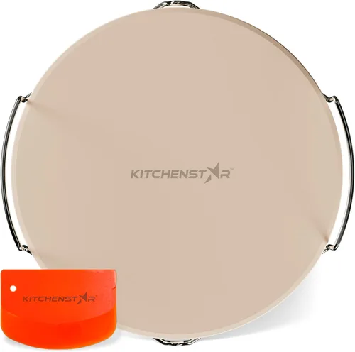 Miniatura 9 de KitchenStar Piedra para pizza de 16 pulgadas para horno y parrilla de barbacoa con asas, redonda, 5/8 pulgadas de grosor, cordierita natural