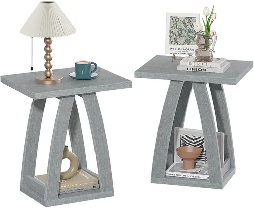 Miniatura 12 de Juego de 2 mesas auxiliares para sala de estar, mesa auxiliar junto al sofá. Moderna mesa auxiliar para el hogar. Mesas auxiliares negras y marrón
