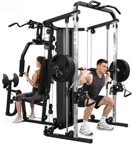 SunHome - Estación de entrenamiento multifunción para el gimnasio en casa, máquina Smith con pila de pesas de 62.6 kg, prensa de piernas, estación