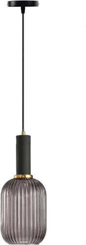 Miniatura 11 de Lámpara colgante negra y pantalla de luz a rayas de vidrio, iluminación colgante moderna para isla de cocina, casa de campo, luces colgantes