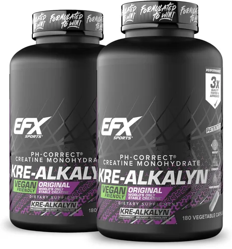Miniatura 11 de EFX Sports Kre-Alkalyn EFX Suplemento de píldora de monohidrato de creatina con pH correcto, apto para veganos, fuerza y crecimiento muscular, 90