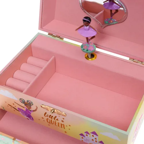 Miniatura 4 de Jewelkeeper Joyero musical para niña con cajón extraíble y bailarina negra, diseño de Little Queen, melodía de lago cisne
