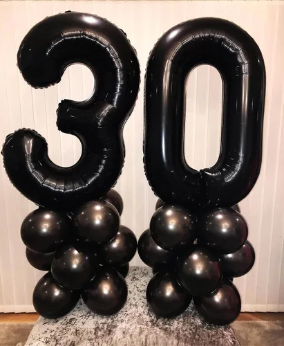 Miniatura 7 de Globos de 40 pulgadas negros con número 0 de helio, globos negros gigantes con número 0 para decoraciones de fiesta de cumpleaños, aniversario, baby