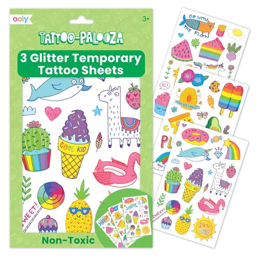 Miniatura 8 de Ooly 50 tatuajes temporales con purpurina para niños, tatuajes temporales seguros y no tóxicos, regalos de fiesta para niños, excelentes rellenos