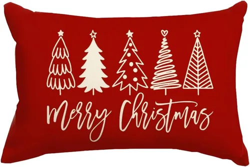 RABUSOFA Fundas de almohada de Navidad de 12 x 20 pulgadas, almohadas decorativas de árbol de Navidad, fundas de cojín rojas de Navidad para Rojo