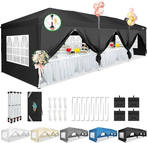 Miniatura 13 de COBIZI - Toldo desplegable de 10 x 20 pies con 6 paredes, impermeable y con protección UPF 50+, ideal para bodas, fiestas, eventos al aire libre
