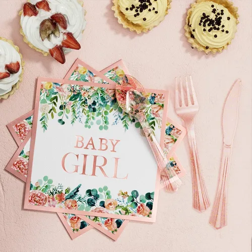 Miniatura 6 de Decoraciones de baby shower para niña, 249 piezas de suministros para fiesta de revelación de género y vajilla desechable (25 invitados) con platos