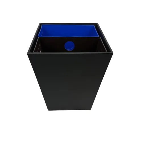 Miniatura 2 de Papelera de reciclaje, cuero sintético con revestimientos clasificados de fuego codificados de doble color. 14.25 "x 9.5" x 12" Negro
