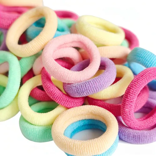 Miniatura 8 de Lazos para el pelo de bebé de 500 piezas, lazos de algodón suave para el pelo de los niños, pequeñas bandas para el pelo sin costuras para niñas