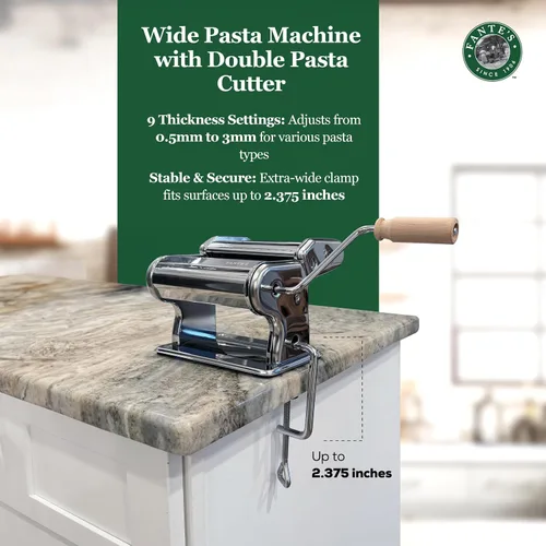 Miniatura 5 de Fante's Máquina de Pasta Clásica de Doble Cortador, Prensa de Fideos de Manivela con Ajustes de Grosor Ajustables para Pasta Casera Fresca, Dumplings