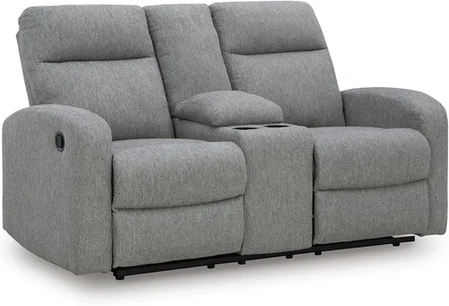 Miniatura 25 de Signature Design by Ashley First Base - Sofá reclinable manual de piel sintética contemporánea, color gris